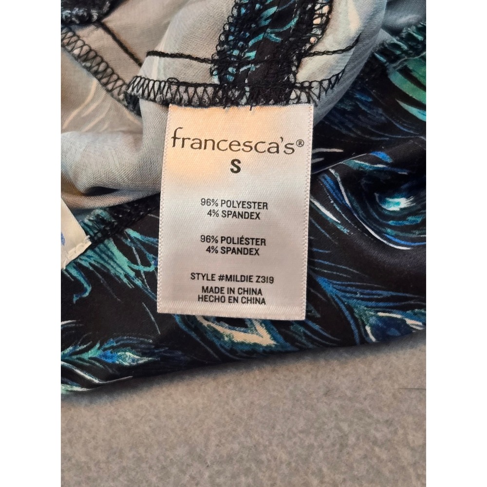 Blue Rain Francesca's Maxi Skirt Women S Blue Peacock Feather Print Side Slit - Picture 5 of 7